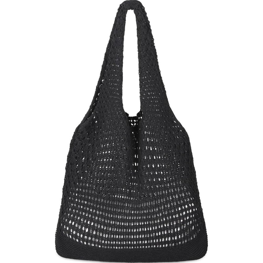 Women's Dark Black Shoulder Shopping Handbag Casual Travel Totes Fold Able Bags